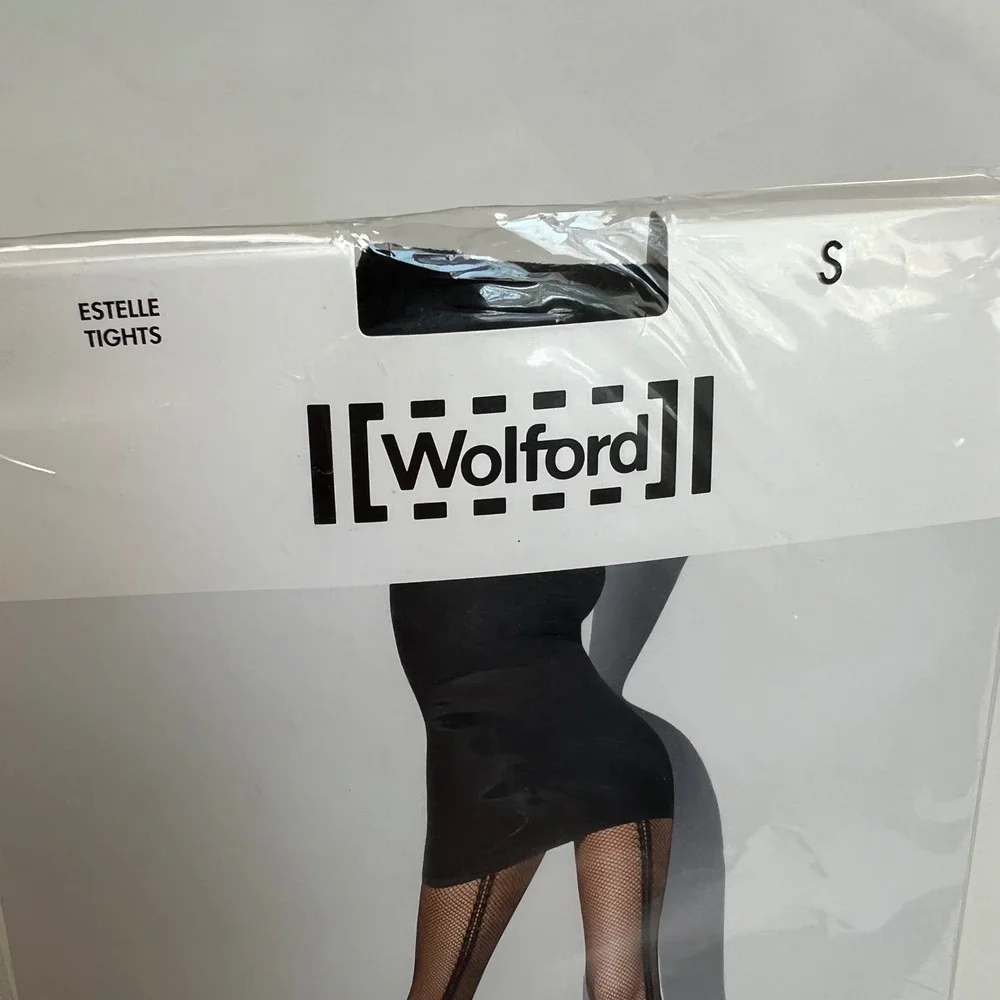 Wolford Estelle Fishnet Tights Black Double Back Seam Size Small NIB 19091